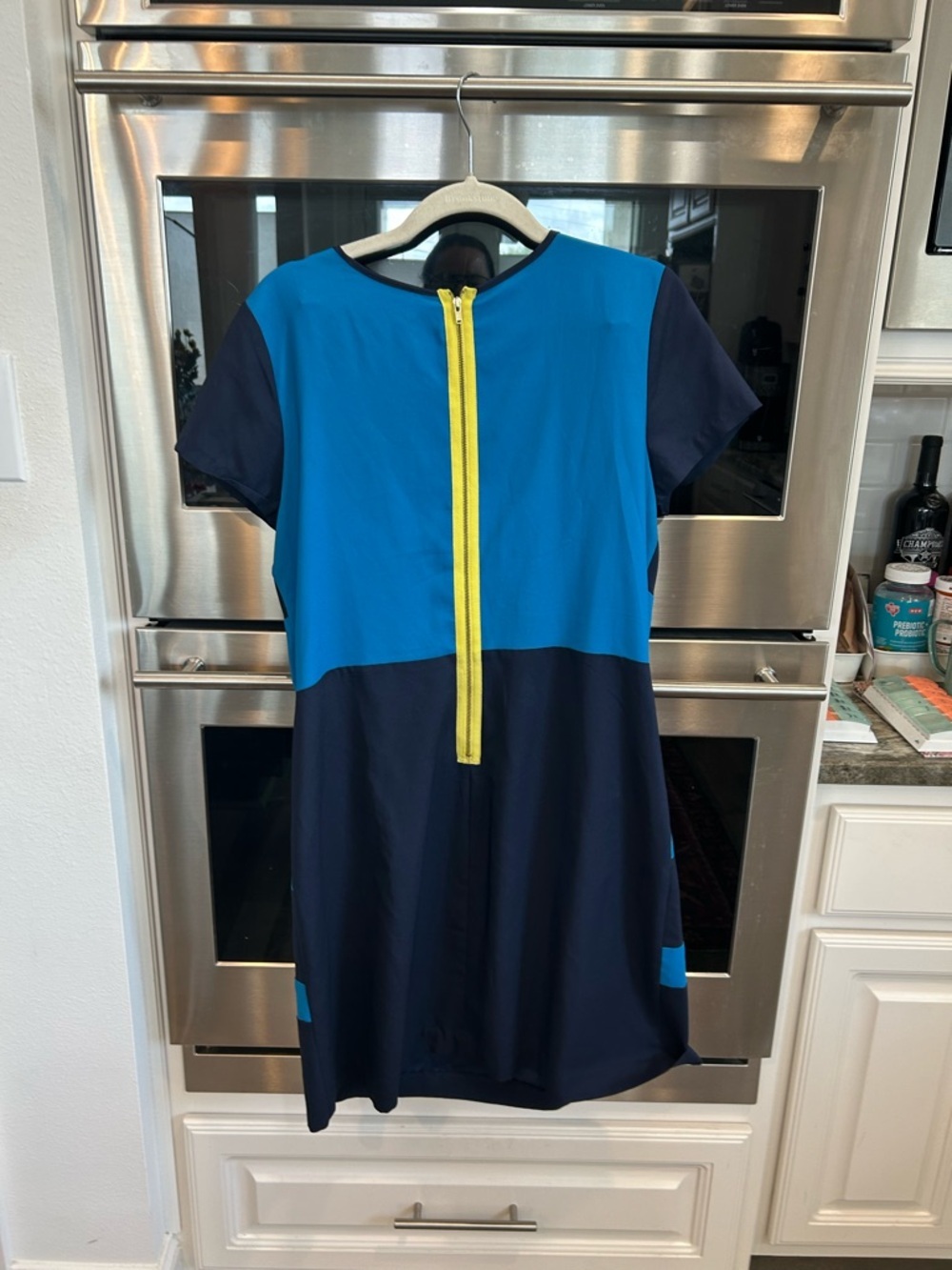 Miss Sixty  Blue Striped Dress with Yellow Beaded Collar size 8 GUC preppy - Picture 5 of 5